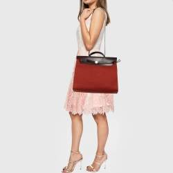 Pre Owned Hermes Brick Red/Moka Canvas and Leather Herbag Zip 39 Bag
