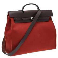 Pre Owned Hermes Brick Red/Moka Canvas and Leather Herbag Zip 39 Bag