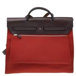 Pre Owned Hermes Brick Red/Moka Canvas and Leather Herbag Zip 39 Bag