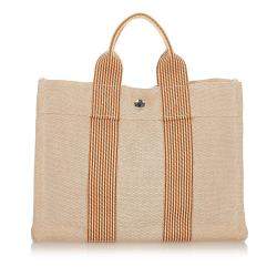 Pre Owned Hermes Brown/Beige Canvas Fabric Fourre Tout PM Tote Bag 