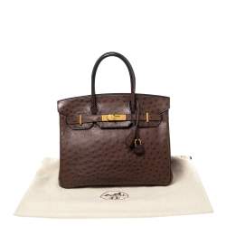 Hermes Chocolate Ostrich Gold Finish Birkin 30 Bag
