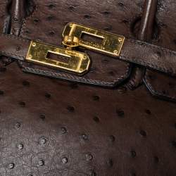 Hermes Chocolate Ostrich Gold Finish Birkin 30 Bag