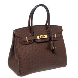 Hermes Chocolate Ostrich Gold Finish Birkin 30 Bag