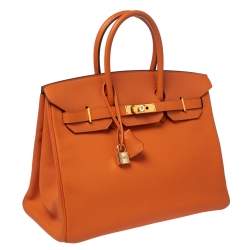 Hermès Orange Epsom Leather Gold Finished Birkin 35 Bag