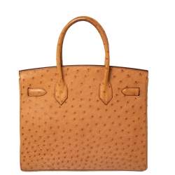 Hermes Tabac Camel Ostrich Palladium Plated Birkin 30 Bag
