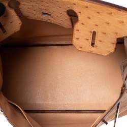 Hermes Tabac Camel Ostrich Palladium Plated Birkin 30 Bag