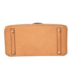Hermes Tabac Camel Ostrich Palladium Plated Birkin 30 Bag