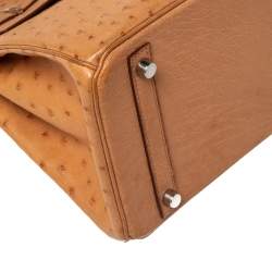 Hermes Tabac Camel Ostrich Palladium Plated Birkin 30 Bag