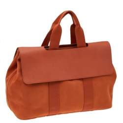 Pre Owned Hermes Orange/Cigare Canvas and Chamonix Leather Valparaiso MM Bag
