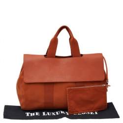 Pre Owned Hermes Orange/Cigare Canvas and Chamonix Leather Valparaiso MM Bag