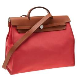 Pre Owned Hermes Bougainvillea/Fauve Canvas and Leather Herbag Zip 39 Bag