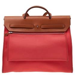 Pre Owned Hermes Bougainvillea/Fauve Canvas and Leather Herbag Zip 39 Bag