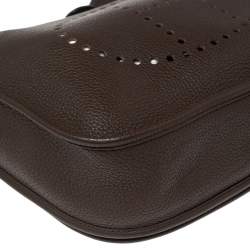 Pre Owned Hermes Cacao Togo Leather Palladium Plated Evelyne III GM Bag