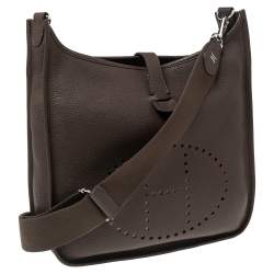 Pre Owned Hermes Cacao Togo Leather Palladium Plated Evelyne III GM Bag