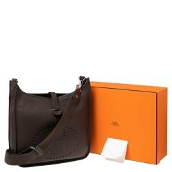 Pre Owned Hermes Cacao Togo Leather Palladium Plated Evelyne III GM Bag