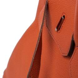 Hermes Terre Battue Togo Leather Palladium Plated Birkin 35 Bag