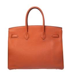 Hermes Terre Battue Togo Leather Palladium Plated Birkin 35 Bag