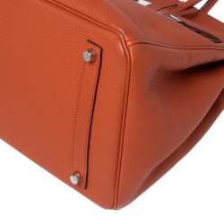 Hermes Terre Battue Togo Leather Palladium Plated Birkin 35 Bag