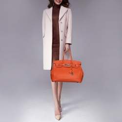 Hermes Terre Battue Togo Leather Palladium Plated Birkin 35 Bag
