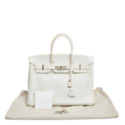 Hermes Blanc Togo Leather Palladium Plated Birkin 35 Bag