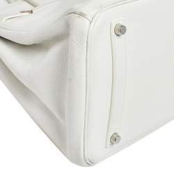 Hermes Blanc Togo Leather Palladium Plated Birkin 35 Bag