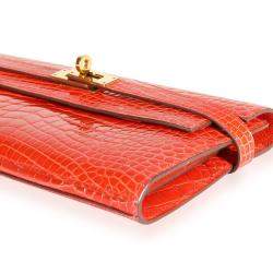 Hermes Tangerine Shiny Alligator Leather Classic Kelly Wallet