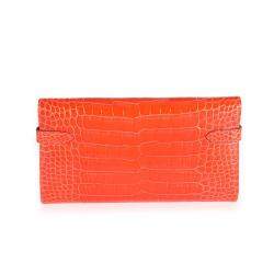 Hermes Tangerine Shiny Alligator Leather Classic Kelly Wallet