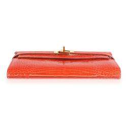 Hermes Tangerine Shiny Alligator Leather Classic Kelly Wallet