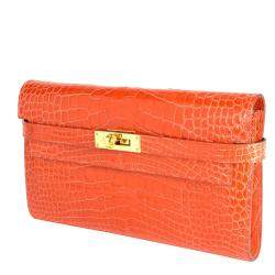 Hermes Tangerine Shiny Alligator Leather Classic Kelly Wallet