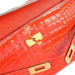 Hermes Tangerine Shiny Alligator Leather Classic Kelly Wallet
