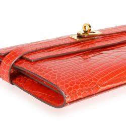 Hermes Tangerine Shiny Alligator Leather Classic Kelly Wallet