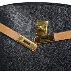 Pre Owned Hermes Black/Natural Ardennes and Chamonix Gold Plated Kelly Sport Bag