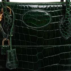 Pre Owned Hermes Vert Fonce Crocodile Porosus Gold Plated Bolide 35 Bag