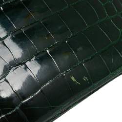 Pre Owned Hermes Vert Fonce Crocodile Porosus Gold Plated Bolide 35 Bag