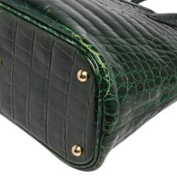 Pre Owned Hermes Vert Fonce Crocodile Porosus Gold Plated Bolide 35 Bag