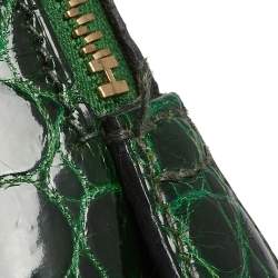 Pre Owned Hermes Vert Fonce Crocodile Porosus Gold Plated Bolide 35 Bag