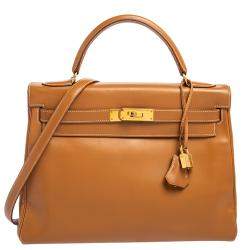 Pre Owned Hermes Natural Sable Vache Leather Gold Plated Kelly Retourne 32 Bag