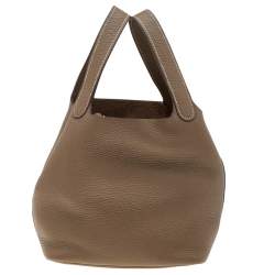 Pre Owned Hermes Etoupe Clemence Leather Picotin Lock PM Bag