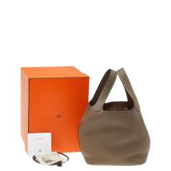 Pre Owned Hermes Etoupe Clemence Leather Picotin Lock PM Bag