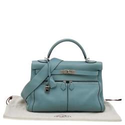 Hermes Ciel Swift Leather Palladium Plated Kelly Lakis 32 Bag