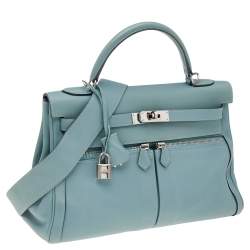 Hermes Ciel Swift Leather Palladium Plated Kelly Lakis 32 Bag