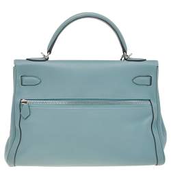 Hermes Ciel Swift Leather Palladium Plated Kelly Lakis 32 Bag