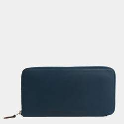 Pre Owned Hermes Azap Silk In Long Women's Epsom Leather Wallet (bi-fold) Navy BF538444