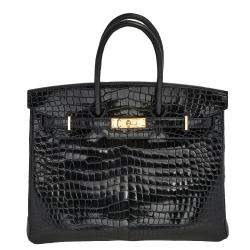 Hermes Black Crocodile Gold Plated Birkin 35 Bag