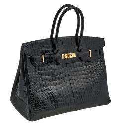 Hermes Black Crocodile Gold Plated Birkin 35 Bag