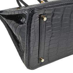 Hermes Black Crocodile Gold Plated Birkin 35 Bag