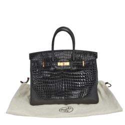 Hermes Black Crocodile Gold Plated Birkin 35 Bag