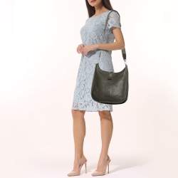 Pre Owned Hermes Vert Olive Togo Leather Palladium Plated Evelyne III GM Bag