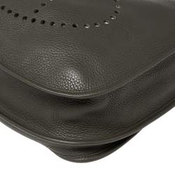 Pre Owned Hermes Vert Olive Togo Leather Palladium Plated Evelyne III GM Bag