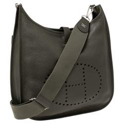 Pre Owned Hermes Vert Olive Togo Leather Palladium Plated Evelyne III GM Bag